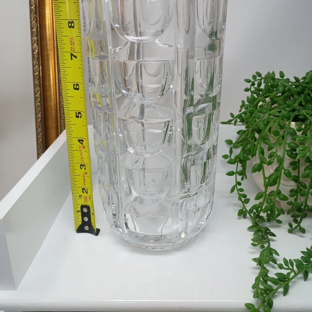 Heavy Clear Glass Textured Cylinder Vase -